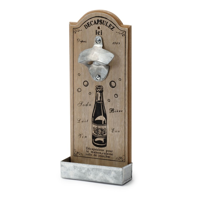 Pajoma 15351 Holzboard Bottle Opener with Tray DECAP Natural /