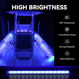 ULITECO Boat Interior Lights Blue,Waterproof Led Boat Lighting, Marine Led Strip Lights, Super Bright Marine Lighting for Night Fishing Courtesy Lights for Pontoon Kayak Yacht Sailboat (Blue 4PCS)