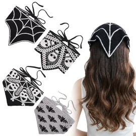 JATEBI 4 Pcs Skull Headbands Bat Crochet Spiderweb Gothic Head Scarf