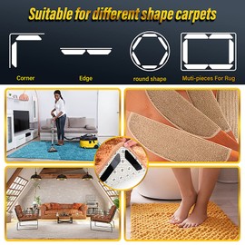TIESOME Anti slip Rug Grippers, 12 Pieces Reusable Carpet Non-SlipTape Washable Rug Pads Rug Grips Area Rug Corner Side Gripper for Hard Floors Hardwood Floor