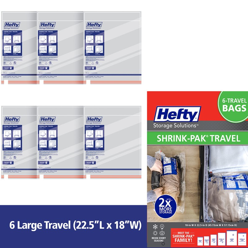 Hefty Shrink-Pak Large Travel Bags - Airtight Storage Bags for