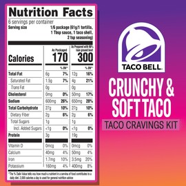 Taco Bell Crunchy & Soft Taco Cravings Kit with 6 Soft Tortillas, 6 Crunchy Taco Shells, Taco Bell Mild Sauce & Seasoning, 12.9 oz Box