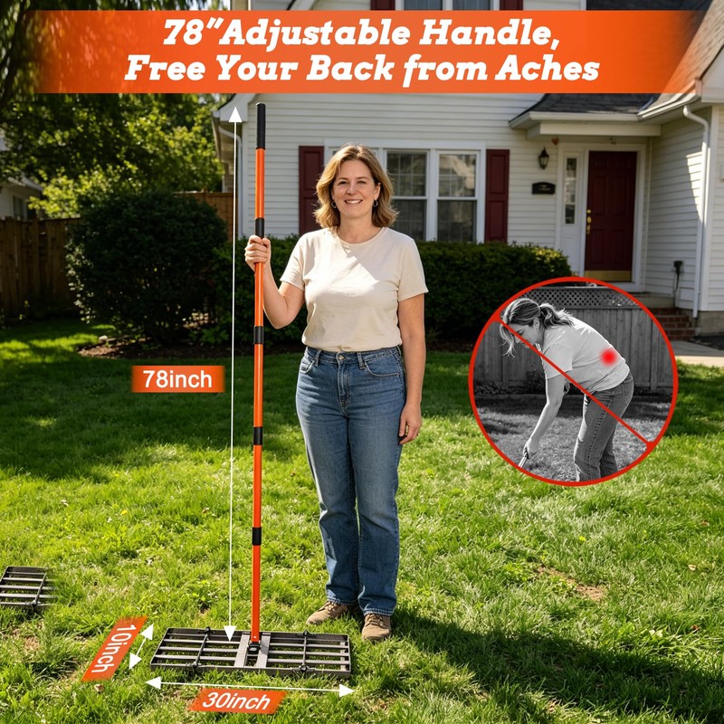 Heavy Duty Lawn Leveling Rake, 30" x 10" Stainless Steel