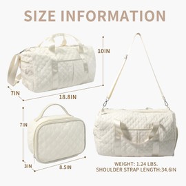 Duffle Bag for Women, Gym Bag with Shoe Compartment, Carry On Overnight Bag for Travel with Cosmetic Bag, Toiletry Bag, Yoga Weekender Bag with Wet Pocket (Beige)