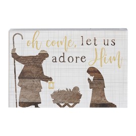 Simply Said, INC Small Talk Rectangles, Oh Come Let Us Adore Him Nativity Scene - 3.5" x 5.25" Rustic Distressed Wood Sign STR1634