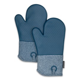 Frigidaire Sasha Cotton and Silicone Oven Mitts, Heat Resistant, Anti-Slip, Machine Washable, 13”x 7 “,Denim, Set of 2