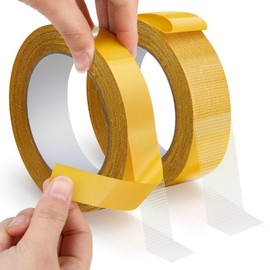 Geyrut Double Sided Fabric Tape Heavy Duty [2 Rolls, 0.79in x 65.6FT, 1.18in x 65.6FT], Mounting Tape Strong Adhesive Double Sided Tape for Clothes, Carpet, Sofa Cushions, Doormats, Car Mats