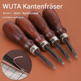 WUTA Leather Edge Cutter, 4 Pieces Professional Leather Edge Beveler, Carbon Steel Wooden Handle, Leather Processing Edge Peeling (0.8 mm + 1.0 mm + 1.2 mm + 1.4 mm)