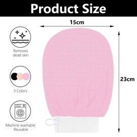 Exfoliating Gloves, 3 Pack Exfoliating Mitt Body Scrubber, Body Exfoliator Dead Skin Remover Shower Gloves for Men and Women, 3 Colors