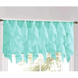 Rooney Sheer Voile Ruffled Curtain Panels (Sea, 1 Valance 50" X 16")