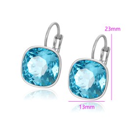 XUPING Luxury Fashion Blue Crystals Earrings for Women Leverback Drop Dangle Silver Jewelry (Indicolite)