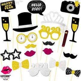 New Years Photo Props 2022 - Real Gold Glitter, New Years Props | New Years Eve Party Supplies 2022 | Happy New Year Decorations, New Years Eve Photo Booth Props 2022 NYE Party Supplies, Little DIY