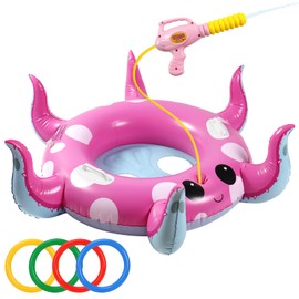 Motiloo Octopus Kids Pool Float with Water Gun - Toddler Inflatable Pool Toys for Kids 3-12 Years Old Summer Pool Parties & Outdoor Water Fights