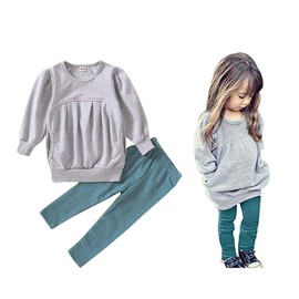 Ritatte Toddler Girls Clothes Winter Warm Long Sleeve Tops Long Pants Suit Kids Soft Cotton 2Pcs Set (Gray, 4T)