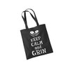 clothinx - Keep Calm and Grin cotton bag, black, Langhenkel