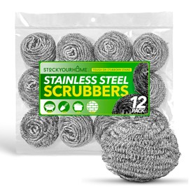 Stainless Steel Scrubber (12 Pack) Stainless Steel Wool Scrubber Sponge for Cleaning Dishes, Cast Iron Pots and Pans, Grills and Appliances, Heavy Duty Stainless Steel Scouring Pad for Tough Residue
