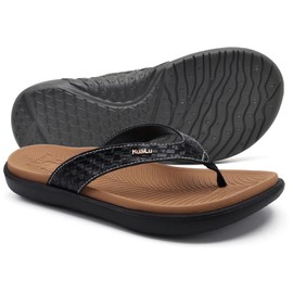 KuaiLu Flip Flops for Women Ladies Yoga Mat Comfortable Sport Walking Thong Sandal With Plantar Fasciitis Arch Support Slip-on Slides Indoor Outdoor For Summer Size 8.5 Khaki Black