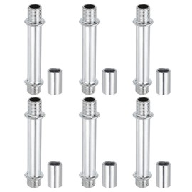 PATIKIL Straight Pipe Lamp Stems Rod Kit, 6 Set M10 Carbon Steel 60mm(2.36") Long Double End Thread Rod with Coupling Nuts Sleeve Connector for Table Lamps Chandeliers, Silver Tone