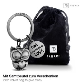 FABACH Owl Keyring Owly with Heart and Engraving - Cute Owl Keyring - Friendship and Love Lucky Charm Made of Metal for Women - Owl You Need is Love, Antique silver, Casual" or "Classic"