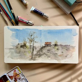 tumuarta Square Watercolor Sketchbook, 100% Cotton, 15X15 CM, 24 Sheets, Acid Free & Cold Press,Plein Air Watercolor Journal Use for Mixed Media Pad On The Go.