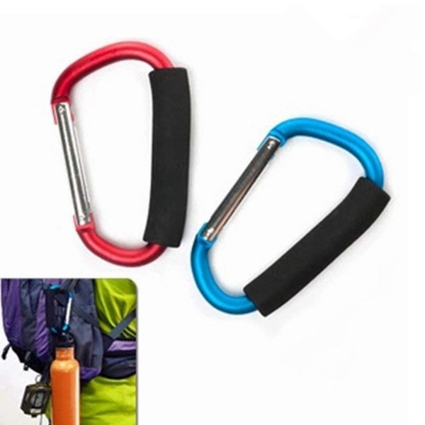 2X Carabiner Hook - 5.4" Large Aluminum D-Style Carry Handle with Sponge for Shopping Bags Handbag Tote Stroller Carrying