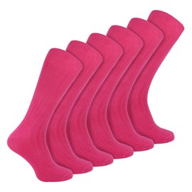 6 Pairs Multipack Mens Ribbed Dress Socks | Sock Snob | Breathable Crew Cotton Socks (6-11, Fuschia)