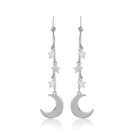 Vanbelle Sterling Silver Jewelry Star & Moon Dangling Drop Earring with Rhodium Plating for Women, Sterling Silver