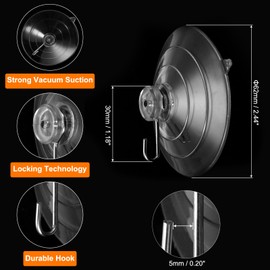 HARFINGTON 4pcs Suction Cup Hooks 2.68" Powerful Vacuum Suction Shower Hooks Waterproof Reusable Wreath Cup Bathroom Hook Load 6.6 lbs for Kitchen Restroom Window Wall Glass Door, Clear