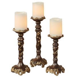 Vina Elegante Victorian Style Candleholders | Bronze, Gold | Traditional Centerpiece Decor with Acanthus Leaves Design | Holds Pillar or Taper Candles