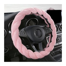 TSUGAMI Furry Car Steering Wheel Cover, 15 inch Automotive Fluffy Soft Breathable Warm Non-Slip Vehicle Steering Wheel Protector Interior Decoration for Man Women Girl, Universal for Truck SUV (Pink)