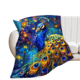 Peacock Blanket Gifts for Girls Boys Soft Warm Plush Peacock Throw Blanket Flannel Fleece Fuzzy Stuff Blanket for Bed Couch Living Room Decor 50"X40"