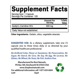 Best Naturals Acetyl L-Carnitine 500 Mg 120 Capsules (120 Count (Pack of 2))
