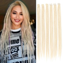 White Blonde Dreadlock Extensions With Clip in,24 Inch 6 Clips(24strands) Handmade Braid Dreadlocks Hair Extensions for Women/Girls/Men, Soft Clips in Dreads Synthetic Hair Extension(24",613#)