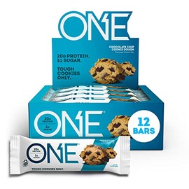 ONE Protein Bars, Chocolate Chip Cookie Dough, Gluten Free Protein Bars with 20g Protein and only 1g Sugar, Guilt-Free Snacking for High Protein Diets, 2.12 oz (12 Pack)