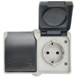 G-Homa Outdoor Socket Surface-Mounted Socket, Wall Mounting, 2-Way Surface-Mounted Wet Room, Horizontal, Dustproof, Weatherproof