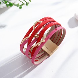 Multilayer Wrap Leather Bracelets for Women Boho Heart Modern Bracelets Cuff Leather Bracelets Wristbands Bangle Red Pink Blue Bracelets Gifts for Girls