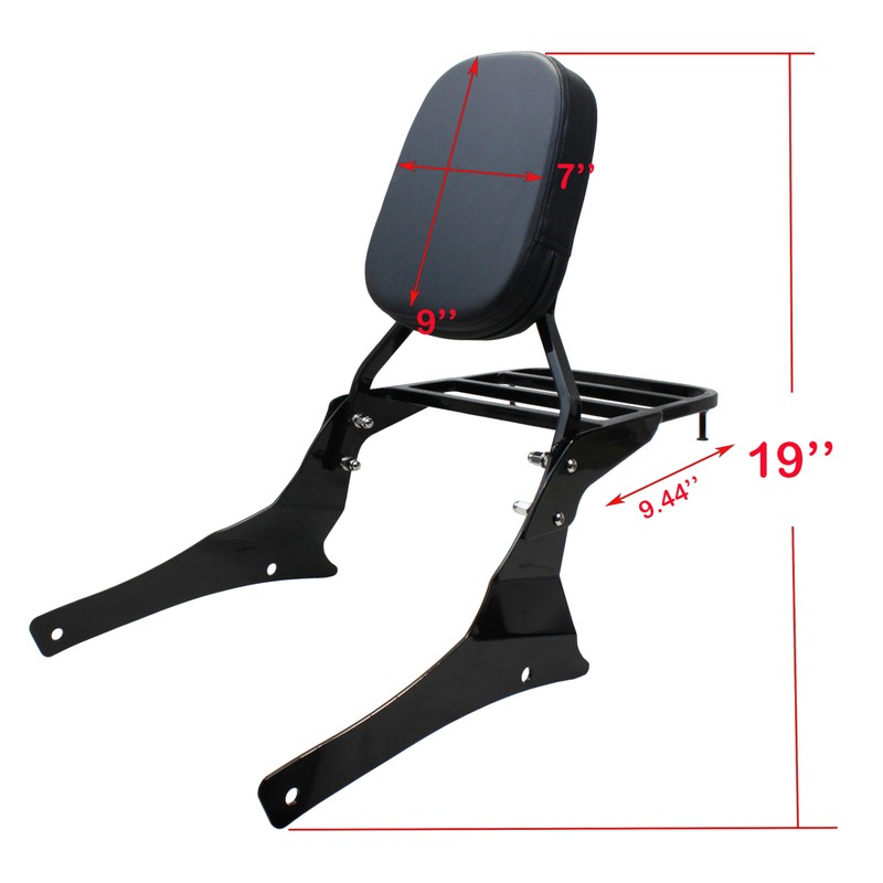 YHMOTO Black Passenger Backrest Sissy Bar with Luggage Rack for