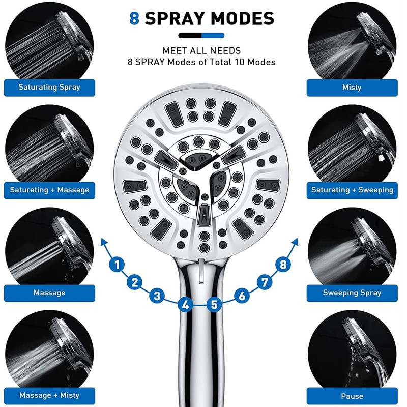 EJG High Pressure Handheld Shower Head with Hose and Adjustable