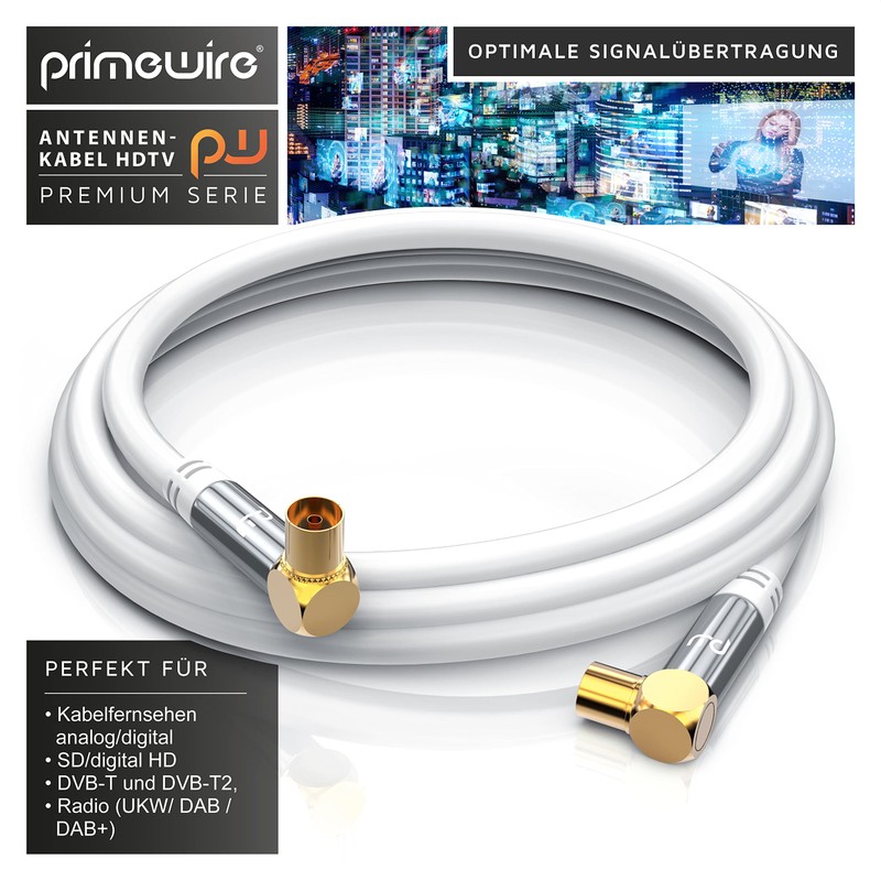 Primewire 2m antenna cable HDTV 135dB 75 ohm 90Â °