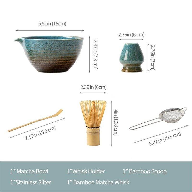 Traditional Matcha Tea Ceremony Set with Ceramic Bowl, Bamboo Whisk,