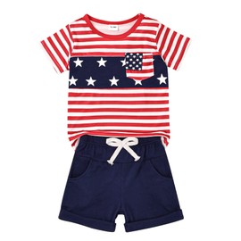 KAFIREN Toddler 4th of July Outfit Boy 24 Months Boy Clothes Summer Outfits American Flag Star Shirt Pocket Pants 2 Piece 2-3T