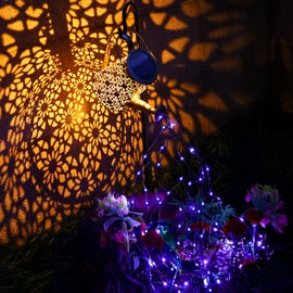 Vookry - Regadera solar con luces, luces LED moradas parpadeantes, linternas solares colgantes impermeables, decoración de jardín al aire última intervensión para patio, porche, césped, camino, patio, jardinería, regalos de Navidad