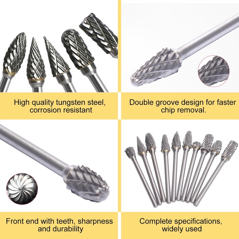 EUZUXU 10 Pieces Carbide Burr Set, Carbide Burrs with Double