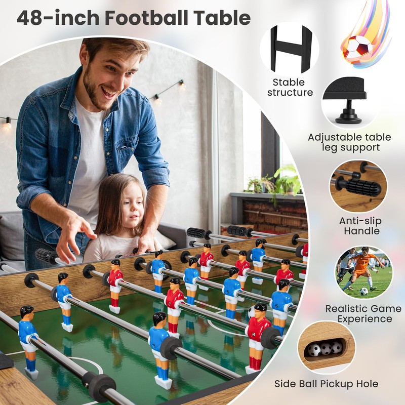 48” Foosball Table, Competition Sized Game Table with Adjustable Table