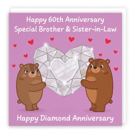Hunts England - Brother And Sister In Law 60th Anniversary Card - Diamond Anniversary - 60 Years - Cute Fun Bears Card For Brother & Sister-in-Law - Love Story Collection
