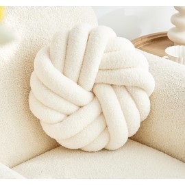 Vdoioe cream white Knot Pillow 13.7'' Round Throw Pillow Soft Plush Knot Ball Pillow Handmade Knotted Pillow Modern Home Decorative Knotted Pillow Cushion for Bed Bedroom, Sofa, Couch