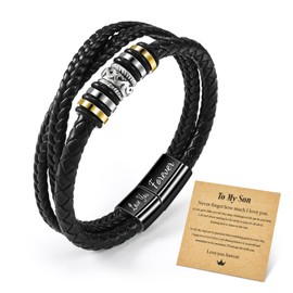 CheersLife 3 Layers Men's Braided Bracelet Love You Forever Stainless Steel Magnetic Clasp Bracelet Gift for Dad Son Special Birthday Gift Anniversary Gift from Wife Lover, Stainless Steel, Bead