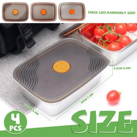 Betinyar 4pcs Stainless Steel Containers with Lids, Reusable Food Storage Containers, Stainless Steel Lunch Box for Office Travel