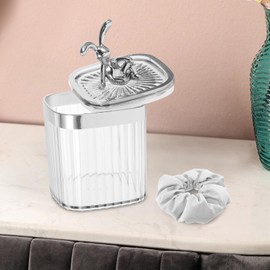 Ciieeo Cotton and Swab Organizer Bunny Figurine Vanity Storage Container for Cotton Pads and Makeup Tools Cute Design for Bathroom and Cosmetic Use