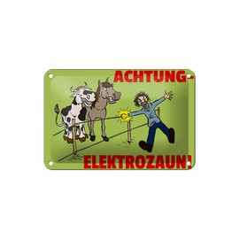 mrdeco Metal Sign 12 x 18 cm Domed Animals Warning Electric Fence Sign